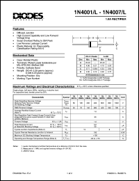 1N4002L datasheet: 100V; 1.0A rectifier; high current capability and low forward voltage drop 1N4002L