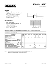 10A01 datasheet: 50V; 10A rectifier; high current capability and low forward voltage drop 10A01