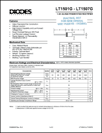 LT1506G datasheet: 800V; 1.5A glass passivated rectifier; diffused junction; high current capability and low forward voltage drop LT1506G