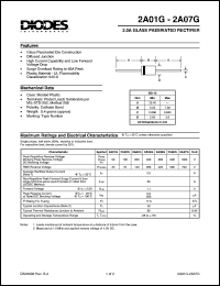 2A05G datasheet: 600V; 2.0A glass passivated rectifier; diffused junction; high current capability and low forward voltage drop 2A05G