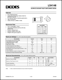 LS4148 datasheet: 100V; 2.0A surface mount fast switching diode for general pirpose switching applications LS4148