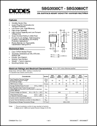 SBG3040CT datasheet: 40V; 30A surface mount schottky barrier rectifier. For use in low voltage, high frequency inverters, free wheeling and polarity protection applications SBG3040CT