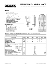 MBR10100CT datasheet: 100V; 10A high voltage schottky barrier rectifier for use in low voltage, high frequency inverters, free wheeling and polarity protection applications MBR10100CT