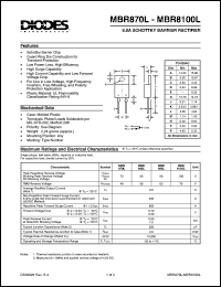 MBR890L datasheet: 90V; 8.0A schottky barrier rectifier for use in low voltage, high frequency inverters, free wheeling and polarity protection applications MBR890L