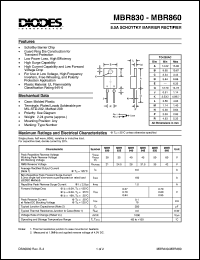 MBR850 datasheet: 50V; 8.0A schottky barrier rectifier for use in low voltage, high frequency inverters, free wheeling and polarity protection applications MBR850