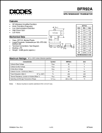 BFR92A datasheet: 20V; 30mA NPN wideband transistor; RF wideband amplifier/oscillator BFR92A