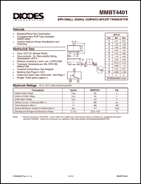 MMBT4401 datasheet: 60V; 600mA NPN small signal surface mount transistor. Ideal for medium power application and switching MMBT4401