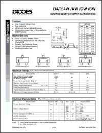 BAT54CW datasheet: 30V; 200mA surface mount schottky barrier diode. PN junction guard ring for transient and ESD protection BAT54CW