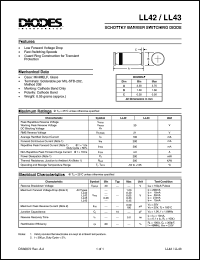 LL43 datasheet: 30V; 100mA surface mount schottky barrier diode. Ideal for general logic applications LL43