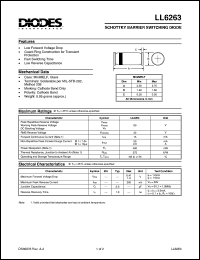 LL6263 datasheet: 60V; 15mA surface mount schottky barrier diode. Guard ring construction for transient protection LL6263