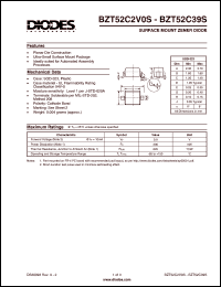 BZT52C2V4S datasheet: 2.4V surface mount zener diode. Ideally suited for automatic assembly processes BZT52C2V4S