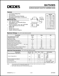 BAT54WS datasheet: 30V; 100mA surface mount schottky barrier diode. PN junction guard ring for transient and ESD protection BAT54WS