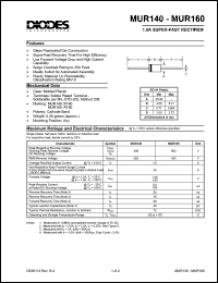 MUR160 datasheet: 600V; 1.0A super-fast rectifier. Ideally suited for automated assembly MUR160