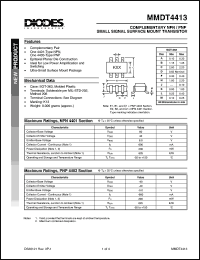 MMDT4413 datasheet: 60V; 600mA complementary NPN/PNP small signal surface mount transistor. Ideal for low power application and switching MMDT4413