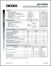 BAW756DW datasheet: 100V; 300mA quad surface mount swithcing diode array. For general purpose switching applications BAW756DW