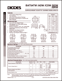 BAT54BRW-7 datasheet: 30V; 200mA surface mount schottky barrier diode array. PN junction guard ring for transient and ESD protection BAT54BRW-7