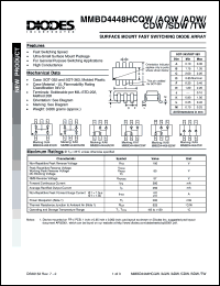 MMBD4448HCDW-7 datasheet: 100V; 500mA surface mount fast switching diode. For general purpose swithcing applications MMBD4448HCDW-7