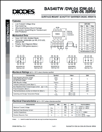 BAS40DW-04 datasheet: 100V; 300mA surface mount schottky barrier diode array. PN junction guard ring for transient and ESD protection BAS40DW-04