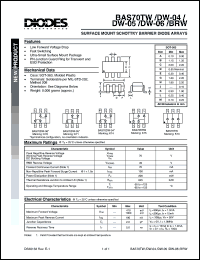 BAS70BRW datasheet: 70V; 70mA surface mount schottky barrier diode array. PN junction guard ring for transient and ESD protection BAS70BRW