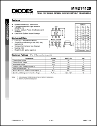 MMDT4126 datasheet: 25V; 200mA dual PNP small signal surface mount transistor. Ideal for medium power amplification and switching MMDT4126