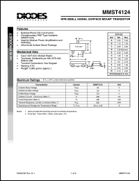 MMST4124 datasheet: 30V; 200mA NPN small signal surface mount transistor. Ideal for medium power amplification and switching MMST4124