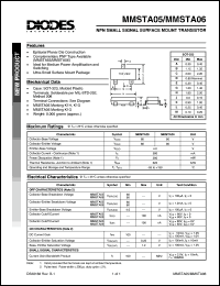 MMSTA05 datasheet: 60V; 500mA NPN small signal surface mount transistor. Ideal for medium power amplification and switching MMSTA05