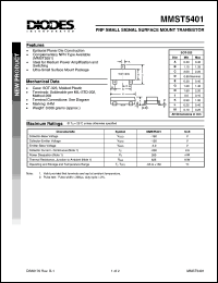 MMST5401 datasheet: 160V; 200mA PNP small signal surface mount transistor. Ideal for medium power amplification and switching MMST5401