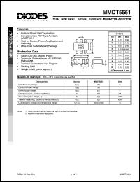 MMDT5551 datasheet: 180V; 200mA dual NPN small signal surface mount transistor. Ideal for medium power amplification and switching MMDT5551