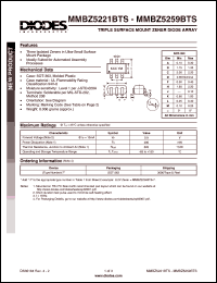 MMBZ5223BTS datasheet: 2.7V; 200mW triple surface mount zener diode array. Ideally suited for automated assembly MMBZ5223BTS