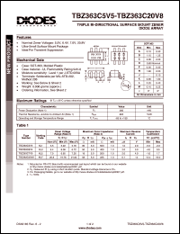 TBZ363C20V8 datasheet: 20.8V; 200mW triple bi-directional surface mount zener diode array. Ideally suited for transient suppression TBZ363C20V8