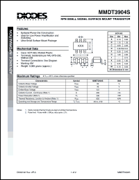 MMDT3904S datasheet: 60V; 3.0A NPN small signal surface mount transistor. Ideally suited for low power amplification and switching MMDT3904S