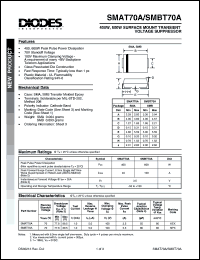 SMBT70A datasheet: 600W surface mount transient voltage suppressor SMBT70A