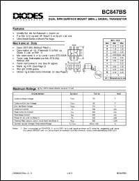 BC847BS datasheet: 50V; 100mA dual NPN surface mount small signal transisor BC847BS