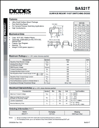 BAS21T datasheet: 250V; 500mA surface mount fast switching diode. For general purpose switching applications BAS21T