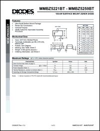 MMBZ5221BT datasheet: 2.4V; 150mW surface mount zner diode. Ideal for aotomated assembly MMBZ5221BT
