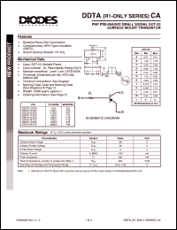 DDTA113TCA datasheet: 50V; 100mA PNP PRE-biased small signal surface mount transistor DDTA113TCA