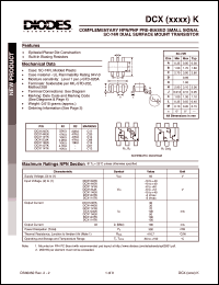 DCX144EK datasheet: 50V; 30mA complementary NPN/PNP PRE-biased small signal dual surface mount transistor DCX144EK