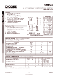 SBM340 datasheet: 40V; 3A surface mount schottky barrier rectifier. For use in low voltage, high frequency inverters, free wheeling and polarity protection applications SBM340