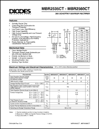 MBR2535CT datasheet: 35V; 30A schottky barrier rectifier. For use in low voltage, high frequency inverters, free wheeling and polarity protection applications MBR2535CT