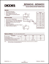 BZX84C51 datasheet: 51V; 350mW surface mount zener diode. Ideally suited for automated assembly processes BZX84C51