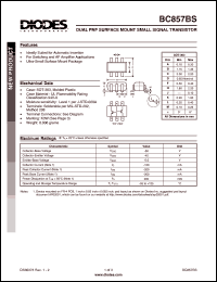 BC857BS datasheet: 50V; 100mA dual PNP surface mount small signal transistor. For switching and AF amplifier applications BC857BS