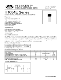 H1084E datasheet: 1.3-4V 5A low dropout voltage regulator H1084E