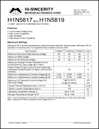 H1N5819 datasheet: 40V 1.0Amp schottky barrier rectifier H1N5819