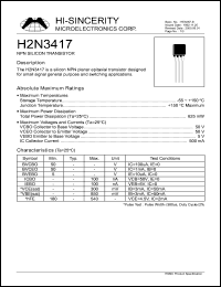 H2N3417 datasheet: 500mA NPN silicon transistor for small signal general purpose and switching applications H2N3417