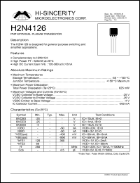 H2N4126 datasheet: 200mA PNP epitaxial planar transistor for general purpose switching and amplifier applications H2N4126
