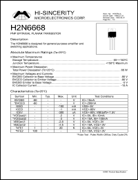 H2N6668 datasheet: 10A PNP epitaxial planar transistor for general purpose amplifier and switching applications H2N6668