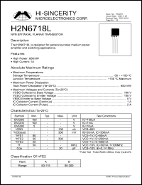 H2N6718L datasheet: 2A 1A NPN epitaxial planar transistor for general purpose medium power amplifier and switching applications H2N6718L