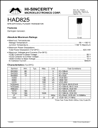 HAD825 datasheet: 12V 600mA NPN epitaxial planar transistor HAD825