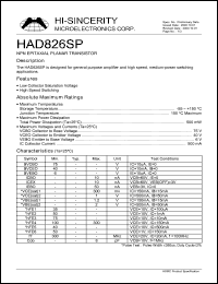 HAD826SP datasheet: 6V 500mA NPN epitaxial planar transistor for general purpose amplifier and high speed, medium power switching applications HAD826SP