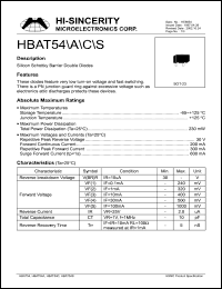 HBAT54S datasheet: 30V 200mA silicon schottky barrier double diode HBAT54S
